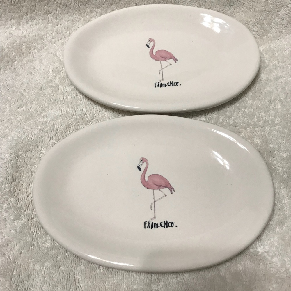 Rae Dunn footed “Flamenco” Flamingo oval plates